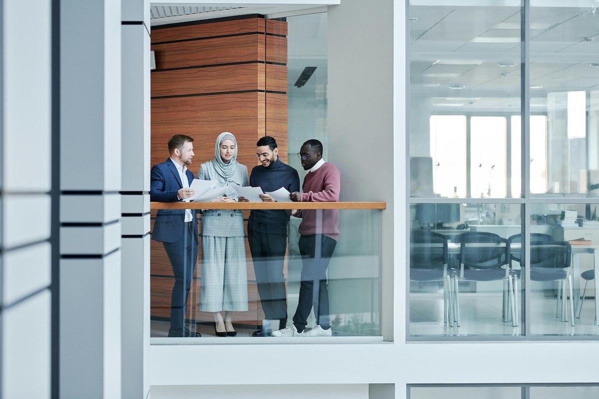 Office workers in a professional setting, office building
